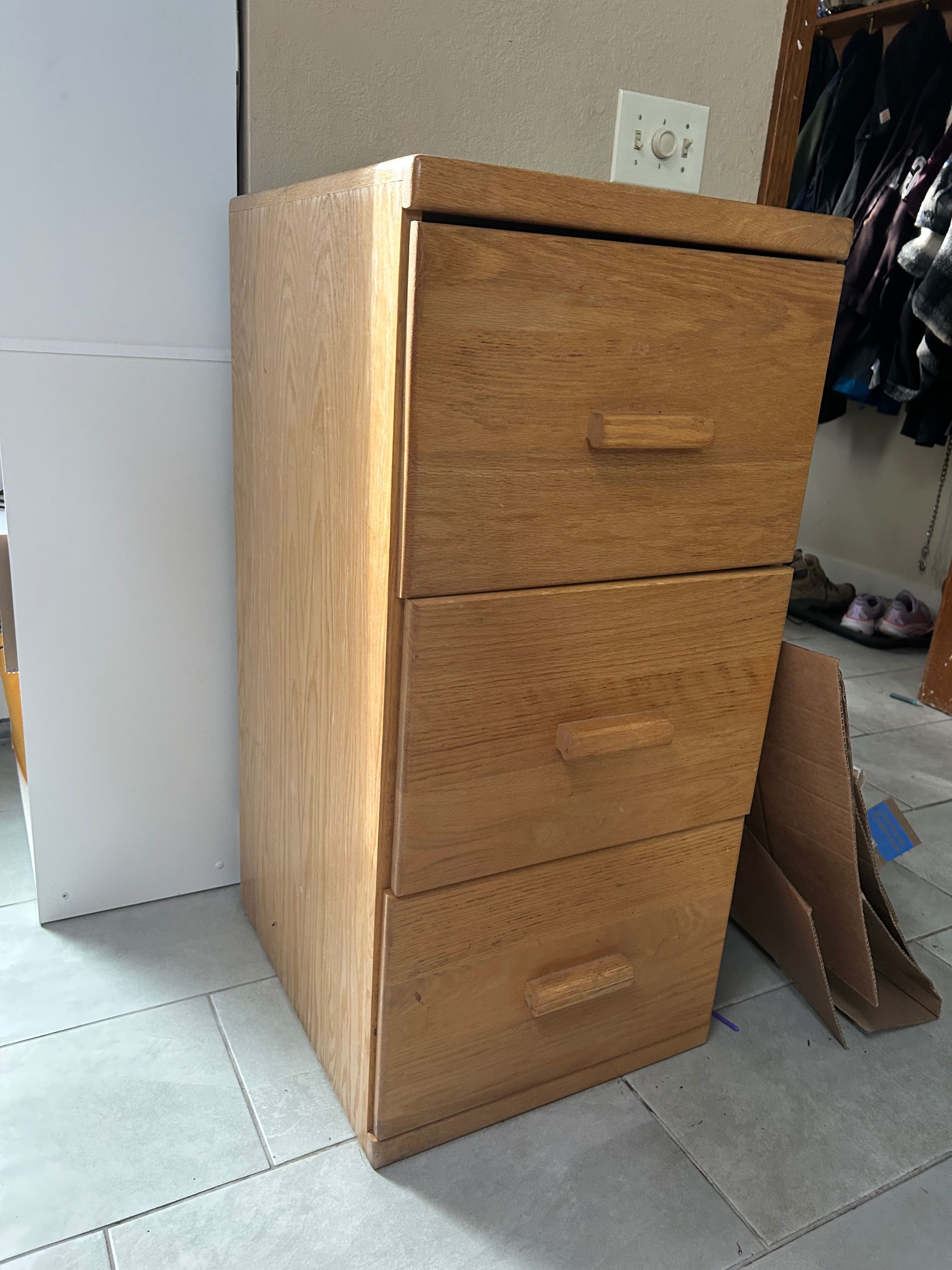 Wooden Three Drawer Filing Cabinet