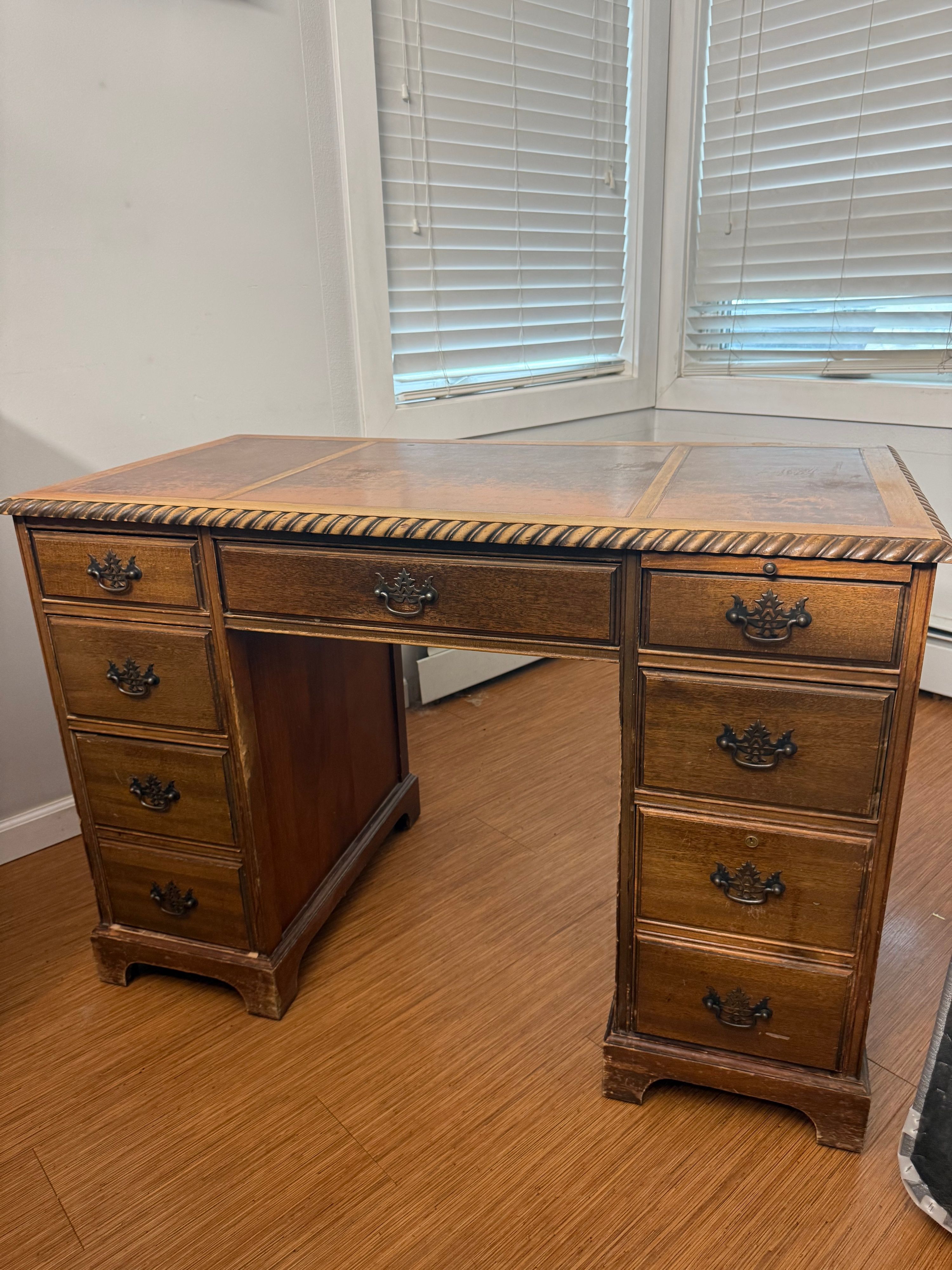 Antique Wood Desk with Leather Top, Anchorage
