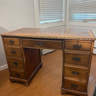 Antique Wood Desk with Leather Top, Anchorage
