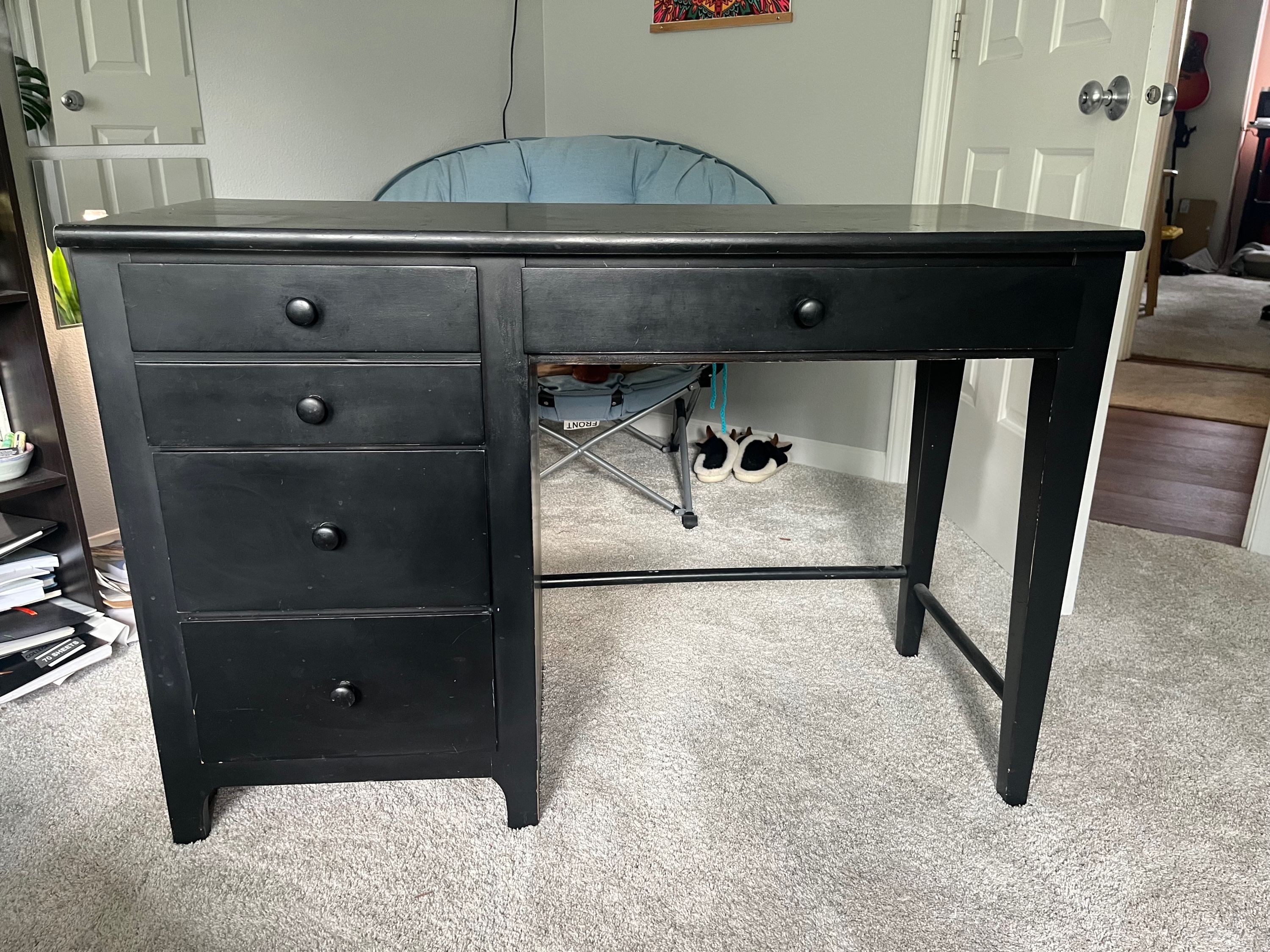 Black Real Wood Desk, 3 Large Drawers, Good Condition