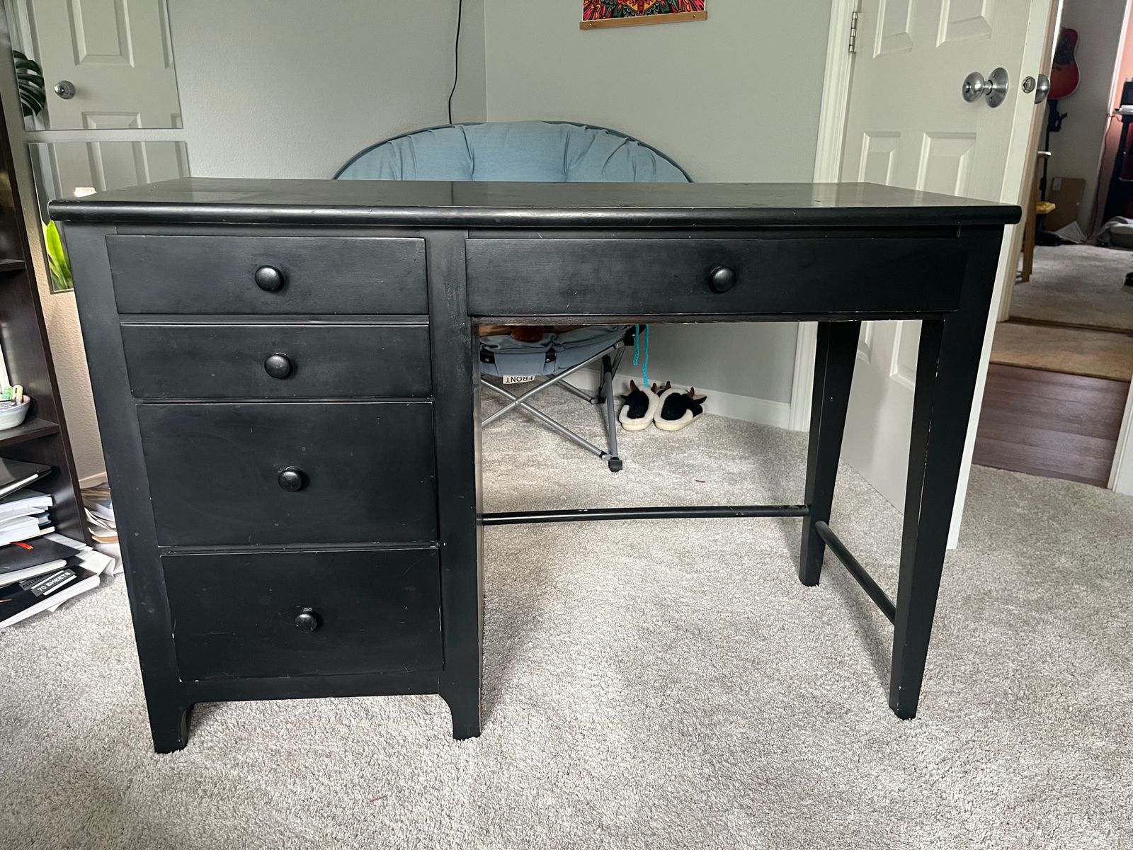 Black Real Wood Desk, 3 Large Drawers, Good Condition